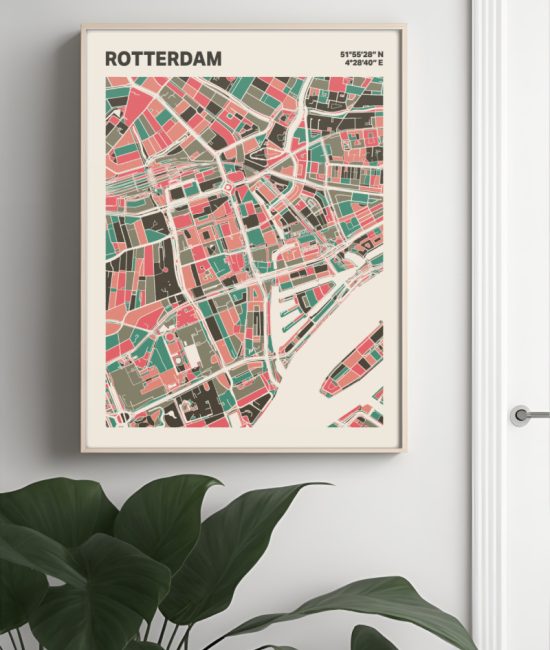 Plattegrond poster Licht Rotterdam mozaiek stl 02 Mockup muur plant lijst 04 | Funky Fellow