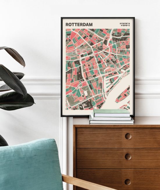 Plattegrond poster Licht Rotterdam mozaiek stl 02 Mockup stoel kast lijst 03 | Funky Fellow