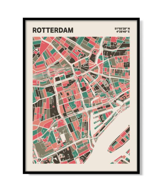 Plattegrond poster Licht Rotterdam mozaiek stl 02 mockup lijst 05 | Funky Fellow