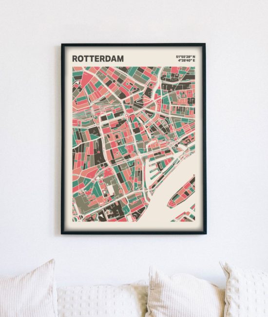 Plattegrond poster Licht Rotterdam mozaiek stl 02 mockup lijst muur bank 02 | Funky Fellow