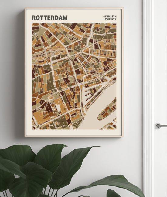 Plattegrond poster Licht Rotterdam mozaiek stl 03 Mockup muur plant lijst 04 | Funky Fellow