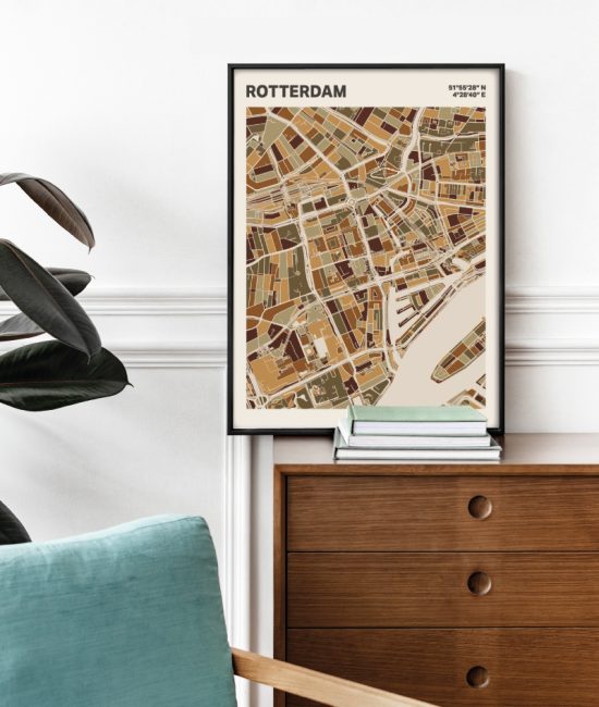 Plattegrond poster Licht Rotterdam mozaiek stl 03 Mockup stoel kast lijst 03 | Funky Fellow