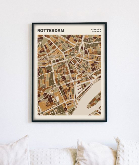 Plattegrond poster Licht Rotterdam mozaiek stl 03 mockup lijst muur bank 02 | Funky Fellow