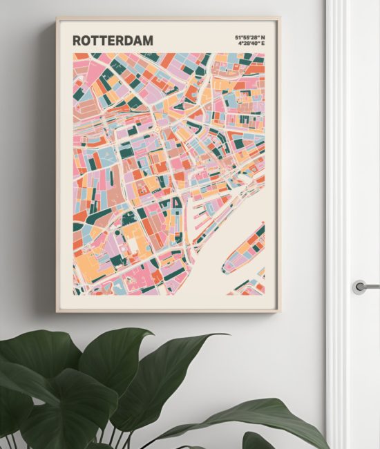 Plattegrond poster Licht Rotterdam mozaiek stl 04 Mockup muur plant lijst 04 | Funky Fellow