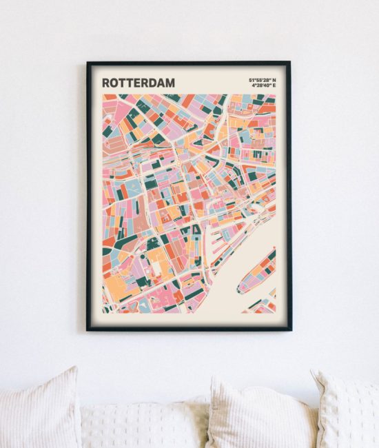 Plattegrond poster Licht Rotterdam mozaiek stl 04 mockup lijst muur bank 02 | Funky Fellow