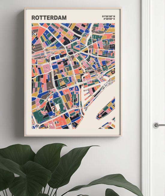 Plattegrond poster Licht Rotterdam mozaiek stl 05 Mockup muur plant lijst 04 | Funky Fellow