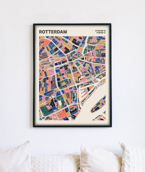 Plattegrond poster Licht Rotterdam mozaiek stl 05 mockup lijst muur bank 02 | Funky Fellow