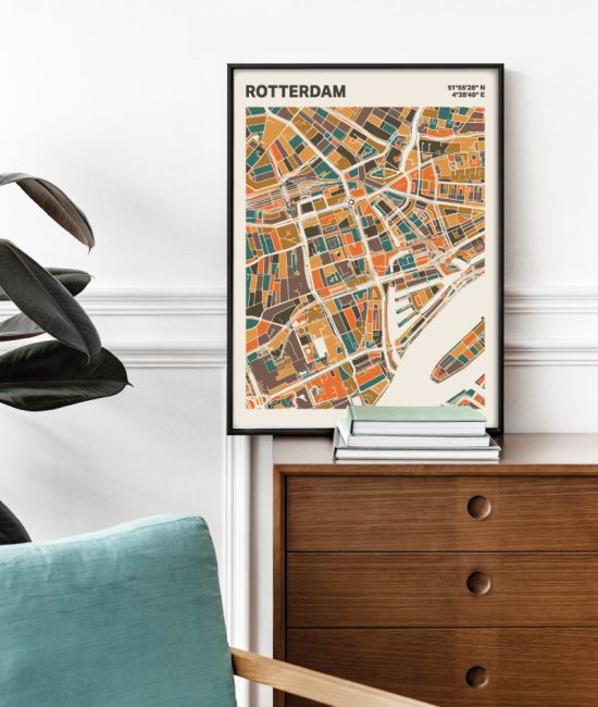 Plattegrond poster Licht Rotterdam mozaiek stl 06 Mockup stoel kast lijst 03 | Funky Fellow