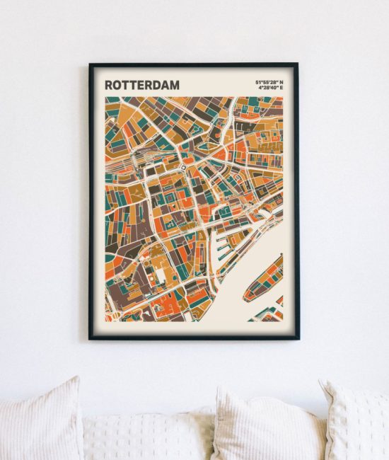 Plattegrond poster Licht Rotterdam mozaiek stl 06 mockup lijst muur bank 02 | Funky Fellow