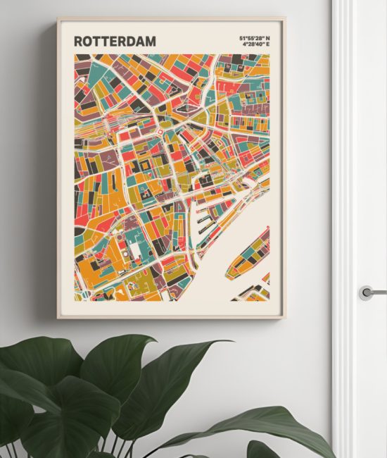 Plattegrond poster Licht Rotterdam mozaiek stl 07 Mockup muur plant lijst 04 | Funky Fellow
