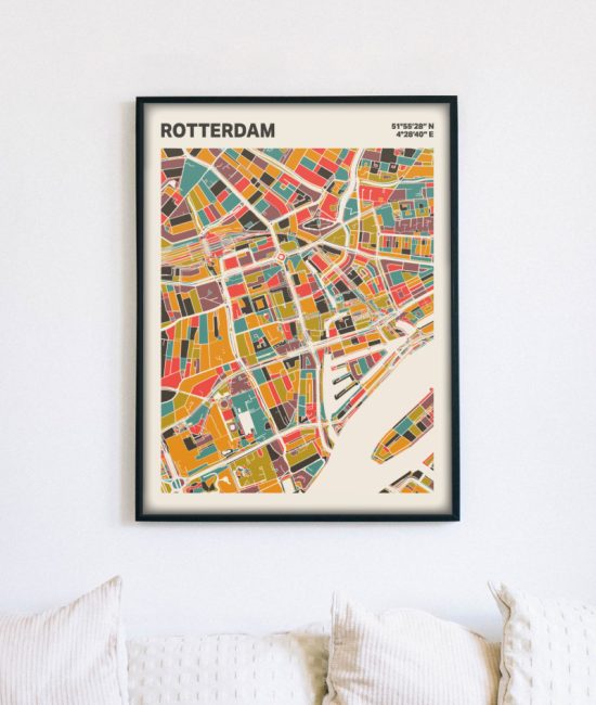 Plattegrond poster Licht Rotterdam mozaiek stl 07 mockup lijst muur bank 02 | Funky Fellow