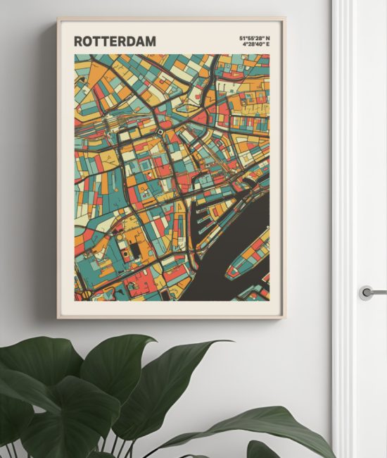 Plattegrond poster Licht Rotterdam mozaiek stl 08 Mockup muur plant lijst 04 | Funky Fellow
