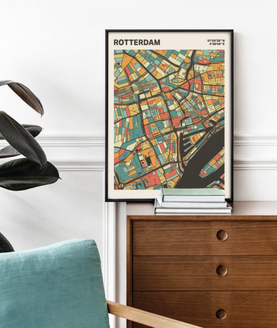 Plattegrond poster Licht Rotterdam mozaiek stl 08 Mockup stoel kast lijst 03 | Funky Fellow