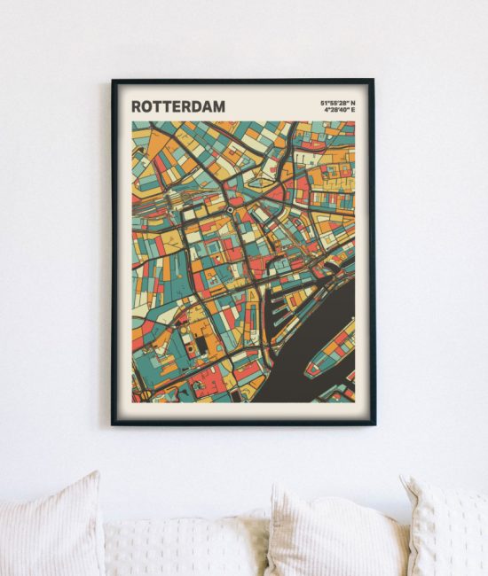 Plattegrond poster Licht Rotterdam mozaiek stl 08 mockup lijst muur bank 02 | Funky Fellow