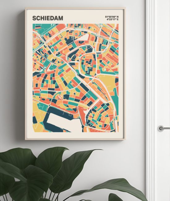 Plattegrond poster Licht Schiedam mozaiek stl 01 Mockup muur plant lijst 04 | Funky Fellow