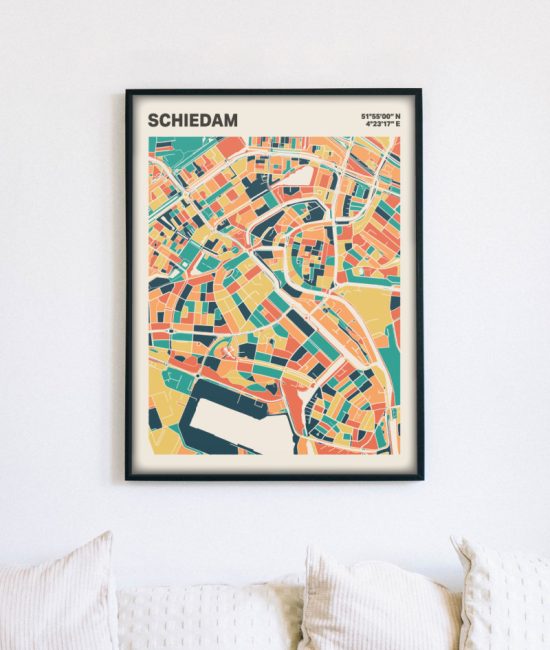 Plattegrond poster Licht Schiedam mozaiek stl 01 mockup lijst muur bank 02 | Funky Fellow