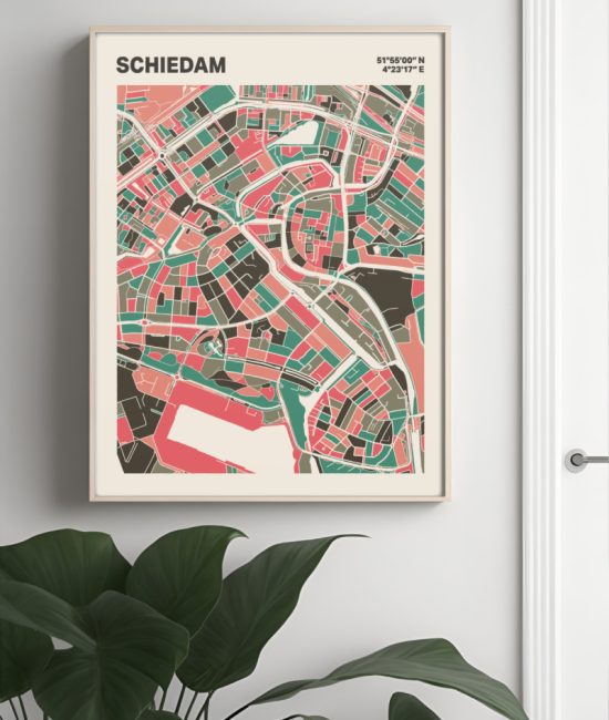 Plattegrond poster Licht Schiedam mozaiek stl 02 Mockup muur plant lijst 04 | Funky Fellow