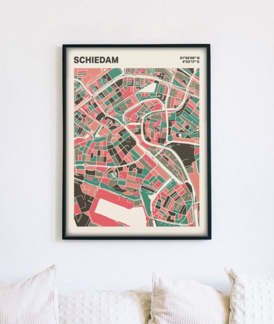 Plattegrond poster Licht Schiedam mozaiek stl 02 mockup lijst muur bank 02 | Funky Fellow