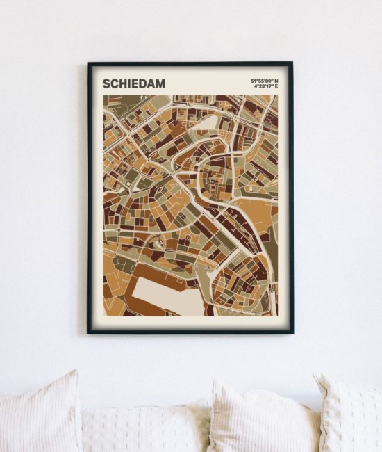 Plattegrond poster Licht Schiedam mozaiek stl 03 mockup lijst muur bank 02 | Funky Fellow