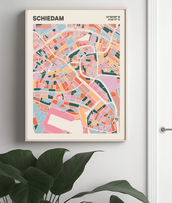 Plattegrond poster Licht Schiedam mozaiek stl 04 Mockup muur plant lijst 04 | Funky Fellow