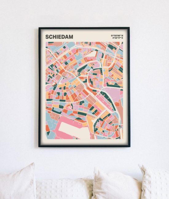 Plattegrond poster Licht Schiedam mozaiek stl 04 mockup lijst muur bank 02 | Funky Fellow
