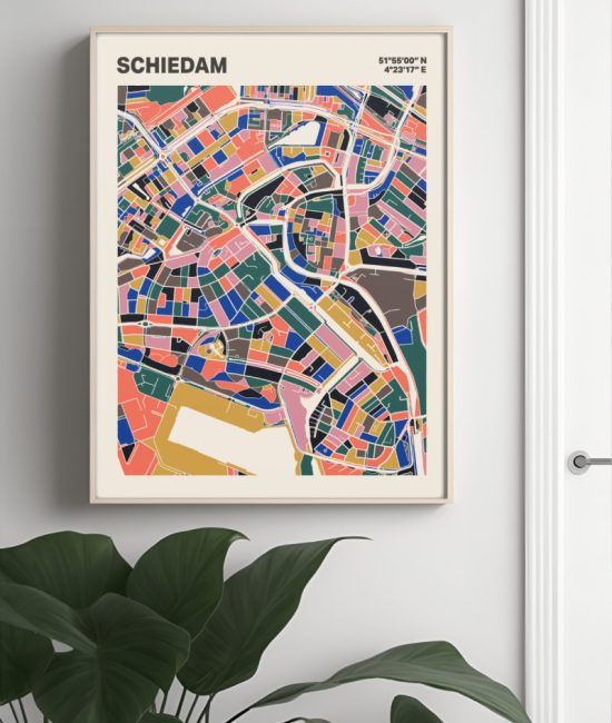 Plattegrond poster Licht Schiedam mozaiek stl 05 Mockup muur plant lijst 04 | Funky Fellow
