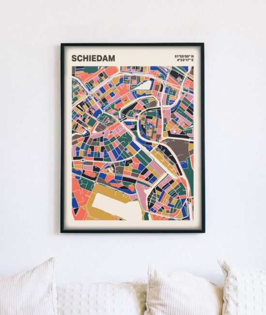 Plattegrond poster Licht Schiedam mozaiek stl 05 mockup lijst muur bank 02 | Funky Fellow