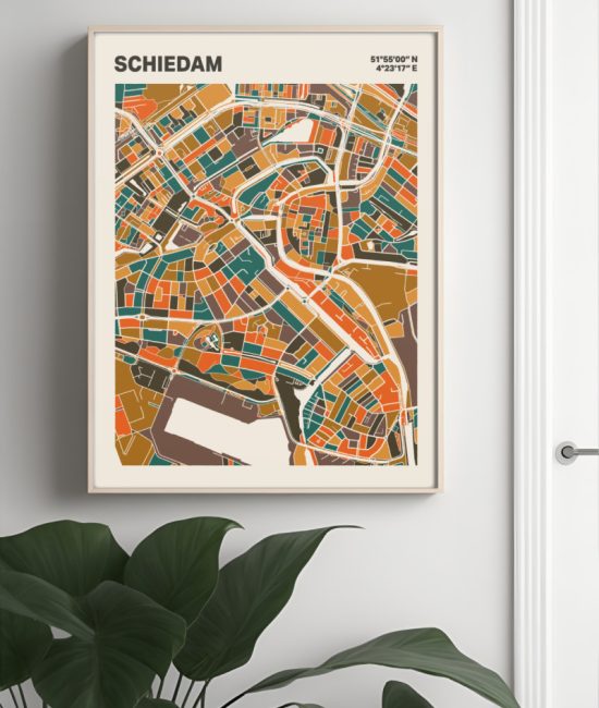 Plattegrond poster Licht Schiedam mozaiek stl 06 Mockup muur plant lijst 04 | Funky Fellow