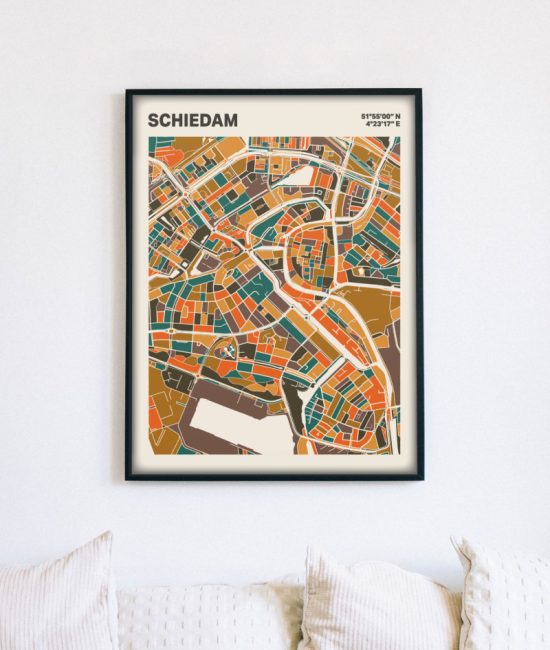 Plattegrond poster Licht Schiedam mozaiek stl 06 mockup lijst muur bank 02 | Funky Fellow