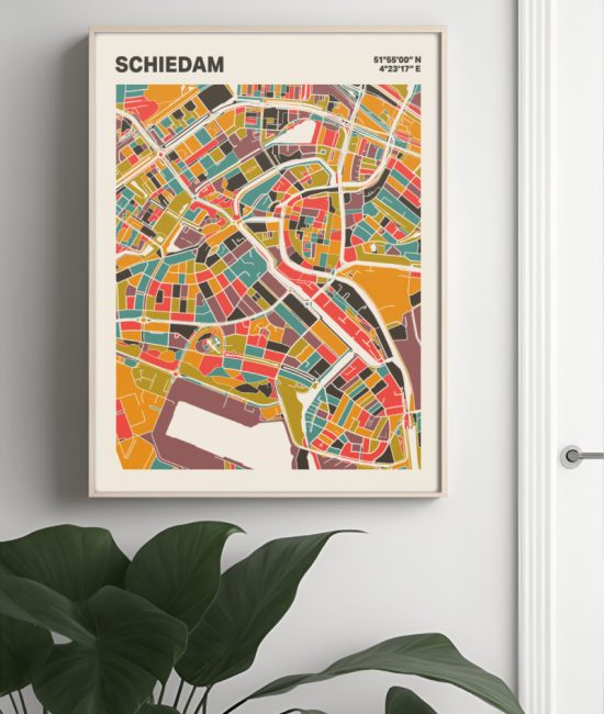 Plattegrond poster Licht Schiedam mozaiek stl 07 Mockup muur plant lijst 04 | Funky Fellow