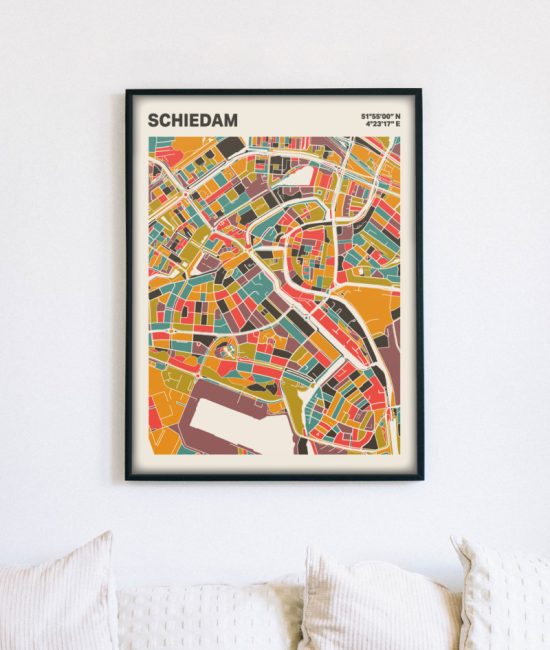 Plattegrond poster Licht Schiedam mozaiek stl 07 mockup lijst muur bank 02 | Funky Fellow
