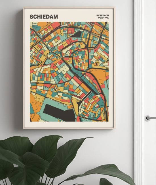 Plattegrond poster Licht Schiedam mozaiek stl 08 Mockup muur plant lijst 04 | Funky Fellow