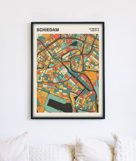 Plattegrond poster Licht Schiedam mozaiek stl 08 mockup lijst muur bank 02 | Funky Fellow