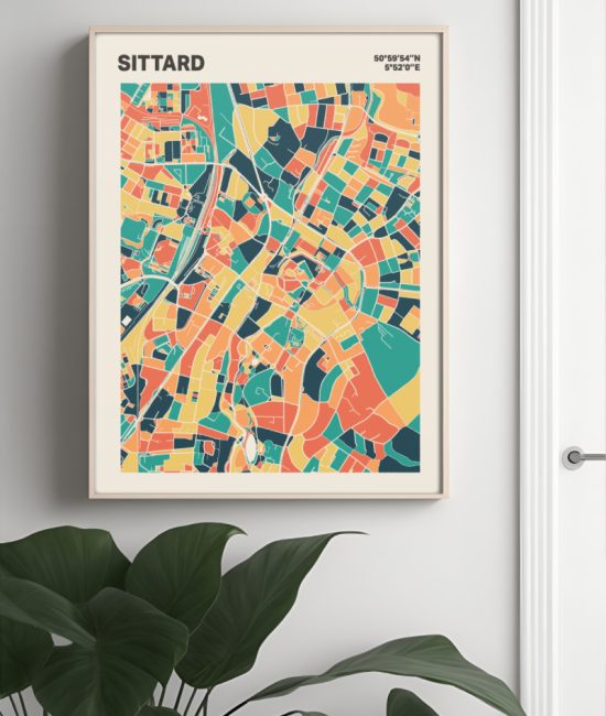 Plattegrond poster Licht Sittard mozaiek stl 01 Mockup muur plant lijst 04 | Funky Fellow