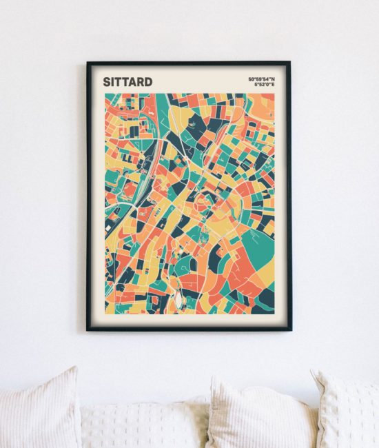 Plattegrond poster Licht Sittard mozaiek stl 01 mockup lijst muur bank 02 | Funky Fellow