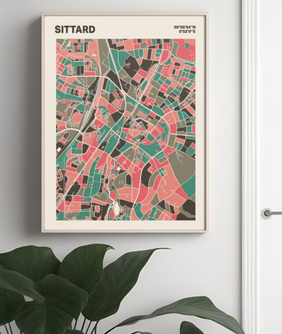 Plattegrond poster Licht Sittard mozaiek stl 02 Mockup muur plant lijst 04 | Funky Fellow