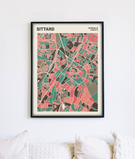 Plattegrond poster Licht Sittard mozaiek stl 02 mockup lijst muur bank 02 | Funky Fellow