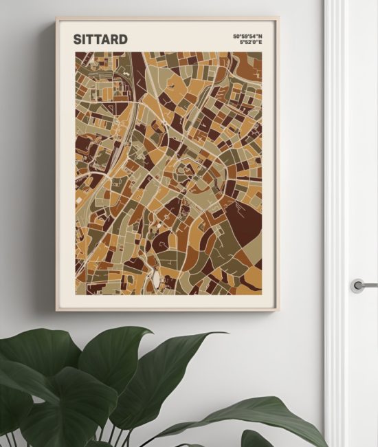 Plattegrond poster Licht Sittard mozaiek stl 03 Mockup muur plant lijst 04 | Funky Fellow