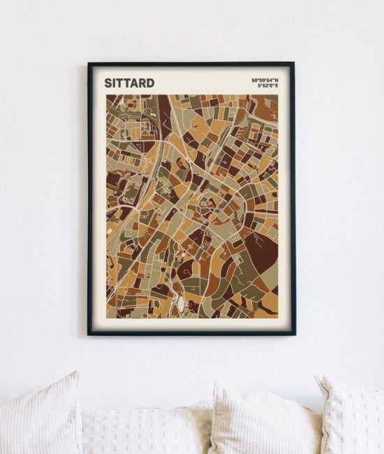 Plattegrond poster Licht Sittard mozaiek stl 03 mockup lijst muur bank 02 | Funky Fellow