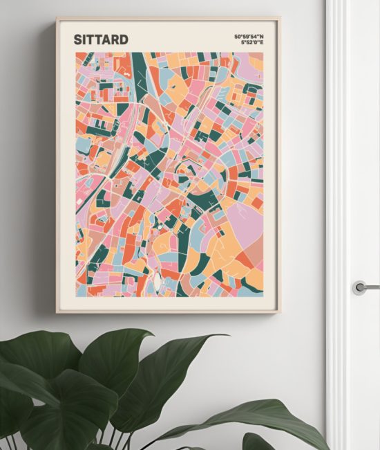 Plattegrond poster Licht Sittard mozaiek stl 04 Mockup muur plant lijst 04 | Funky Fellow