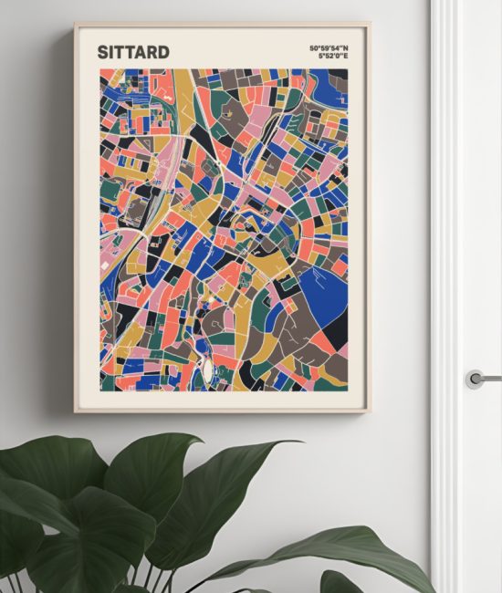 Plattegrond poster Licht Sittard mozaiek stl 05 Mockup muur plant lijst 04 | Funky Fellow