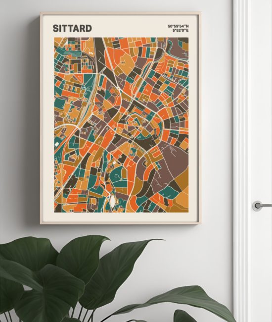 Plattegrond poster Licht Sittard mozaiek stl 06 Mockup muur plant lijst 04 | Funky Fellow