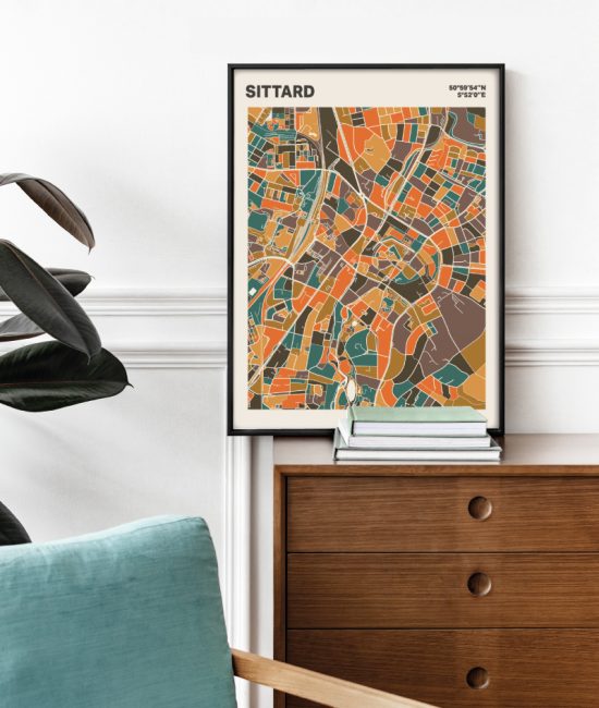 Plattegrond poster Licht Sittard mozaiek stl 06 Mockup stoel kast lijst 03 | Funky Fellow
