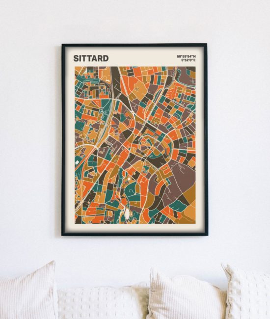 Plattegrond poster Licht Sittard mozaiek stl 06 mockup lijst muur bank 02 | Funky Fellow