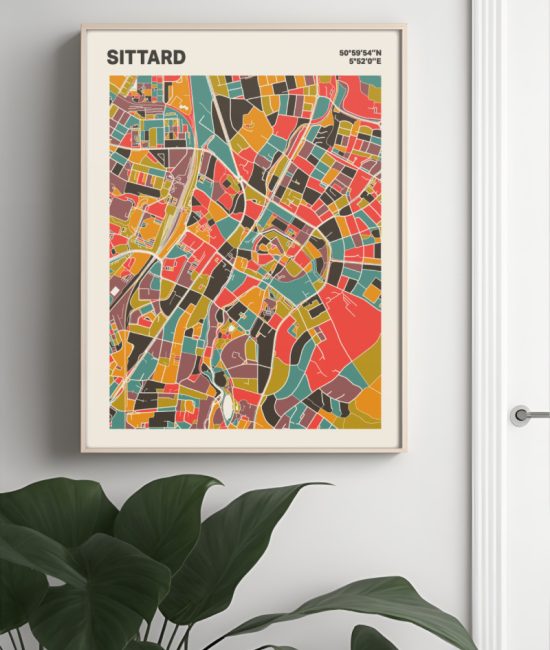 Plattegrond poster Licht Sittard mozaiek stl 07 Mockup muur plant lijst 04 | Funky Fellow
