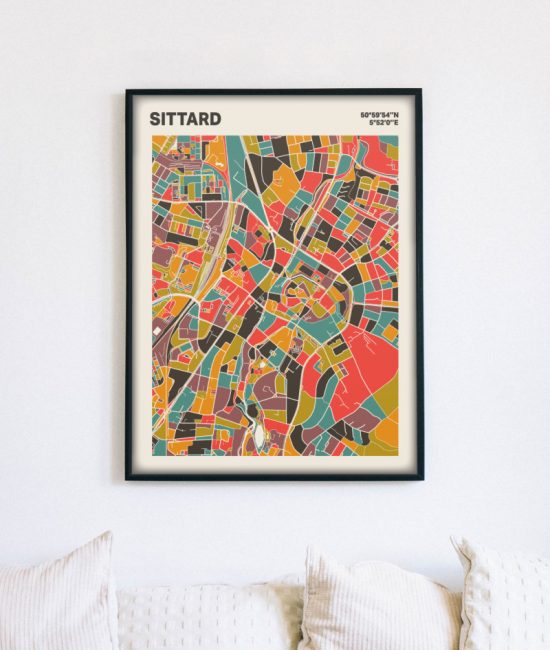 Plattegrond poster Licht Sittard mozaiek stl 07 mockup lijst muur bank 02 | Funky Fellow