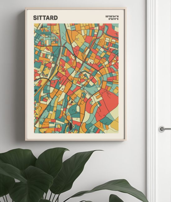 Plattegrond poster Licht Sittard mozaiek stl 08 Mockup muur plant lijst 04 | Funky Fellow