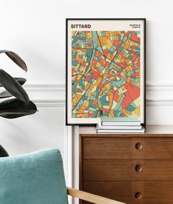 Plattegrond poster Licht Sittard mozaiek stl 08 Mockup stoel kast lijst 03 | Funky Fellow