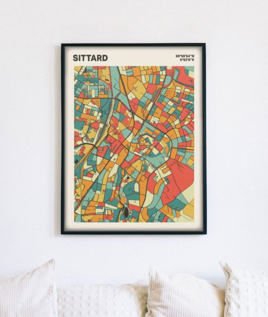 Plattegrond poster Licht Sittard mozaiek stl 08 mockup lijst muur bank 02 | Funky Fellow