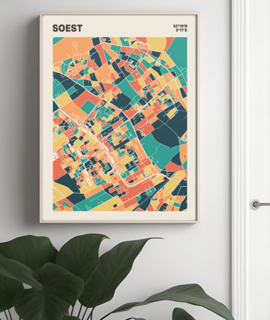 Plattegrond poster Licht Soest mozaiek stl 01 Mockup muur plant lijst 04 | Funky Fellow